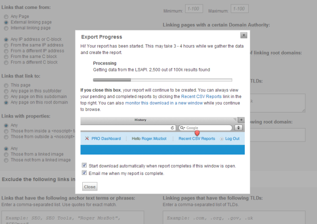 Open Site Explorer Advanced Reports