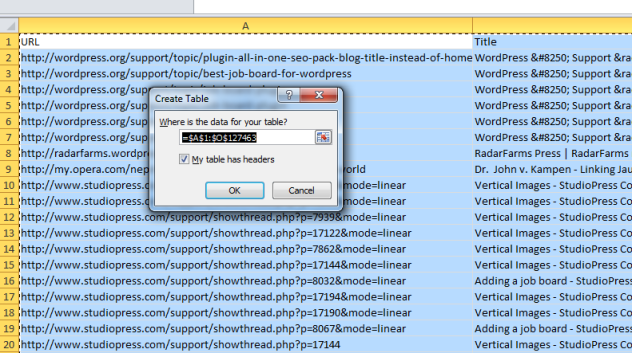 Excel - Create Table