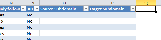 Excel - Source Subdomain and Target Subdomain