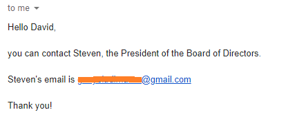 Screenshot of a reply telling you to contact someone else Screenshot of a reply telling you to contact someone else