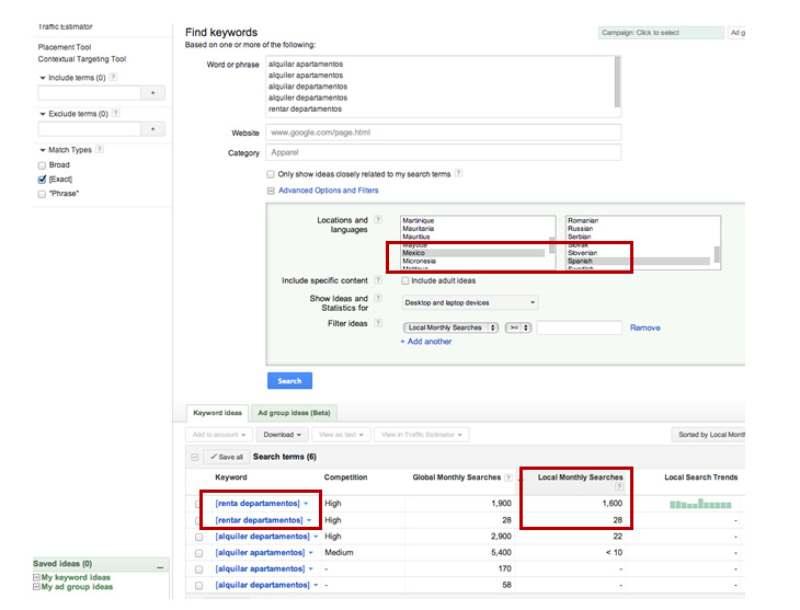 Rentar Departamentos / Alquilar Apartamentos Keyword research
