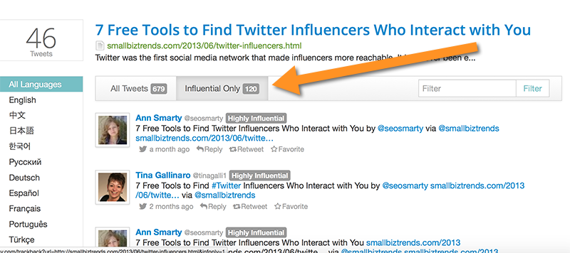 Topsy to find users who interact with my content on Twitter