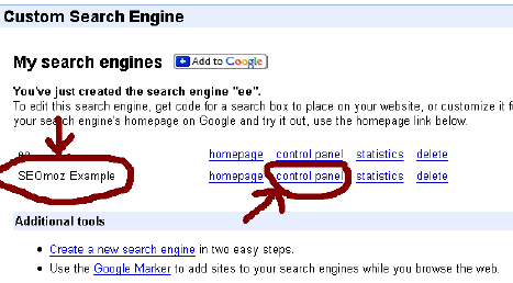 my search engines page