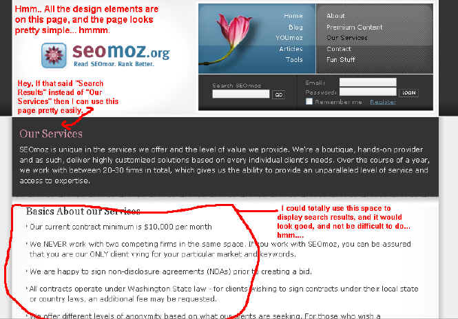 By examining a webpage you can decide if it has the "right stuff" to be a search engine result page.