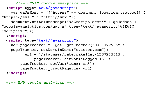 Google Analytics JavaScript working on Twitter