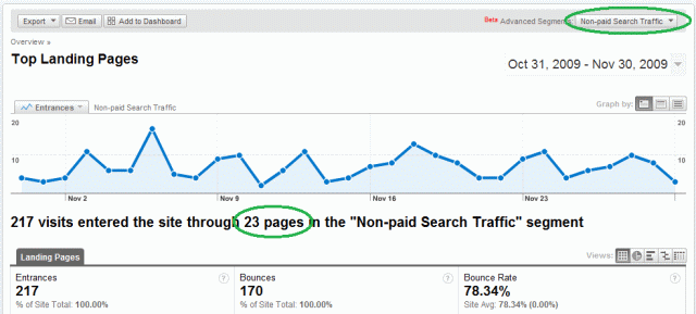 Top Landing Pages in Organic Search segment - Google Analytics