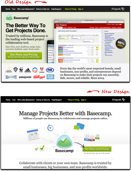 Basecamp old v/s new design