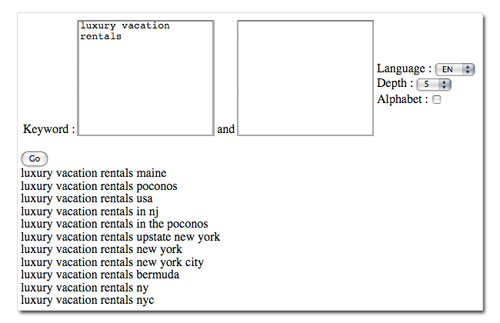 Keyword suggestions for luxury vacation rentals