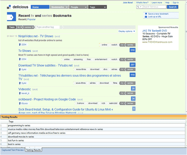 Using Mozinda to research Delicious tags