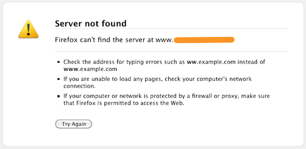 Server Not Found - The URL being linked to doesn't resolve