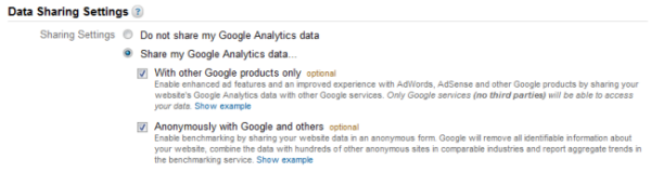 Google Analytics Data Sharing Settings
