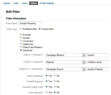 Google Shopping - Filter