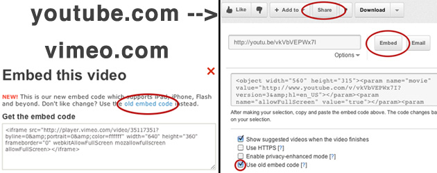 Vimeo and Youtube Old Video Embed