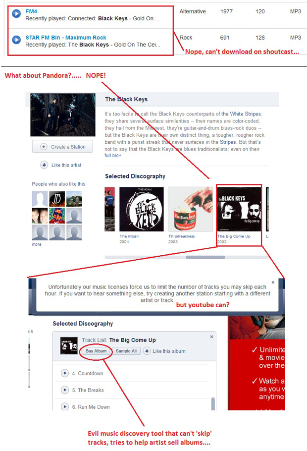 songs on shoutcast radio stations and pandora are not able to be downloaded.
