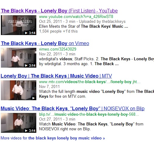 a search for the music video to the song "lonely boy" shows universal video search, not the artist's website.