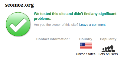 SiteAdvisor Results for SEOmoz