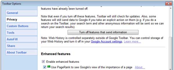 Google toolbar: Activate PageRank