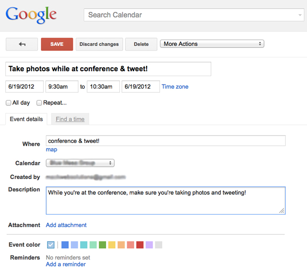 Google Social Media Calendar Details