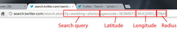 Geocoded twitter search