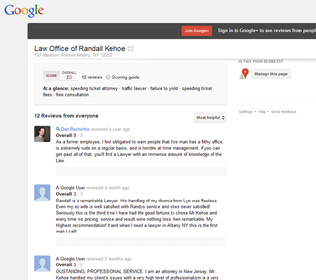 Law Office of Randall Kehoe Google Plus reviews Are Google Plus users dangerous?