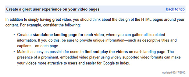 Great Video Experiance Google Guidelines