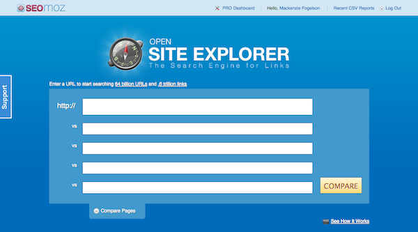 Open Site Explorer from SEOmoz