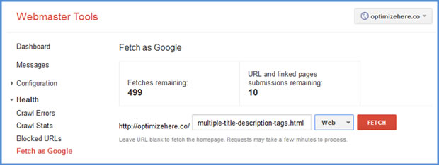 Google Webmaster Tools | Fetch as Google