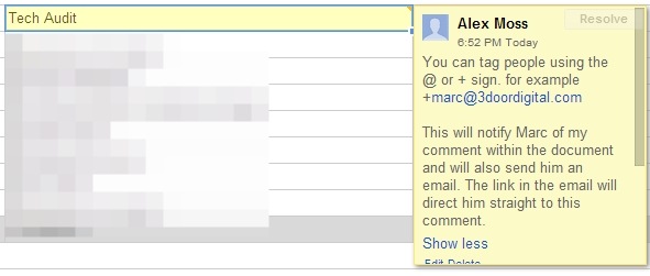 Google Spreadsheet Comment Popup