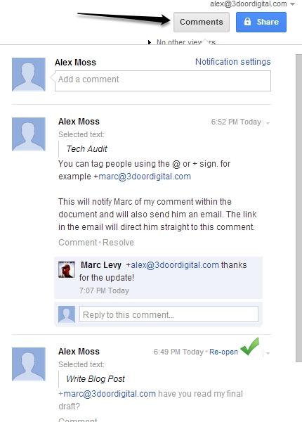 Google Docs Comment Threads