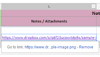 Dropbox URL from spreadsheet
