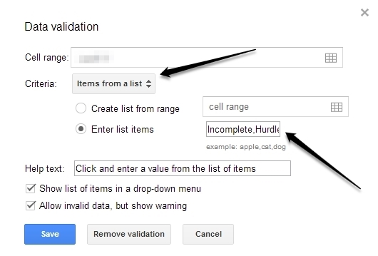Google Docs Data Validation