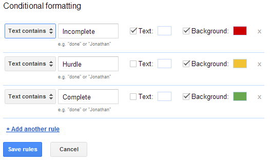 Google Docs Conditional Formatting with Data Validation