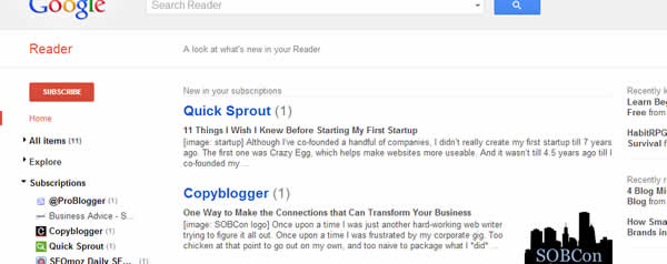 Google Reader screenshot