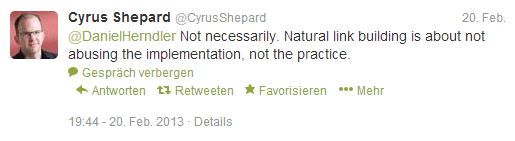 Tweet of Cyrus Shepard concerning abusing link building services