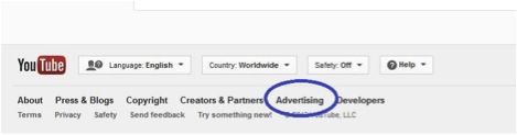 Screenshot showing footer link to YouTube Advertising