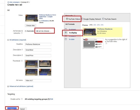 Screenshot showing how to adjust video settings for YouTube ad