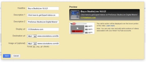Screenshot showing where to add Video Call to Action Information