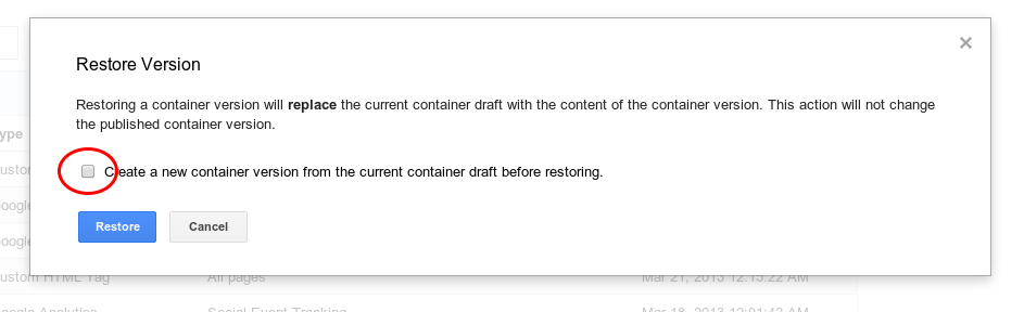 Restore previous version