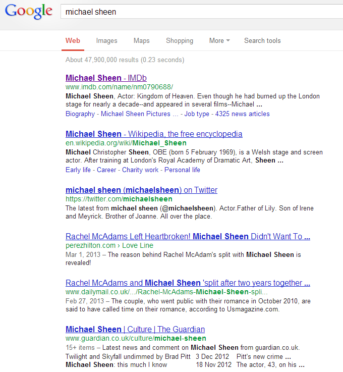 Michael Sheen SERPs