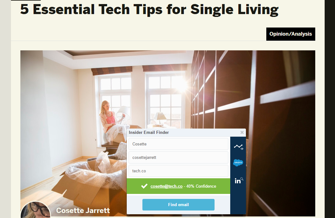 A screenshot of how Datanyze finds potential emails on a page.