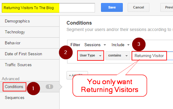 Returning Visitors Advanced Segment