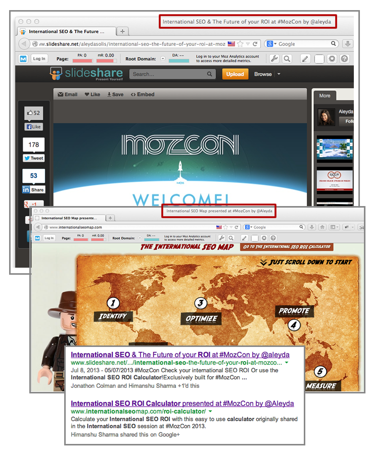 Add Twitter Handle & Even Hashtag to the titles and meta descriptions of all your presentation related content