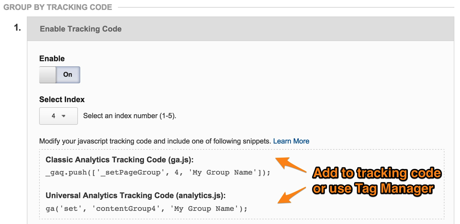 Tracking Code for Content Groupings