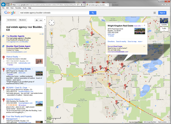 Screenshot of Google Local Search Results for real estate agency boulder co - Google Business Photos Study