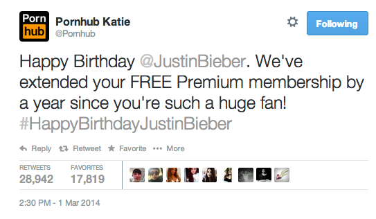 PornHub Wishes HB to Justin Bieber After Calling Him 'Jerk' - How PornHub Is Bringing Its A-Game 