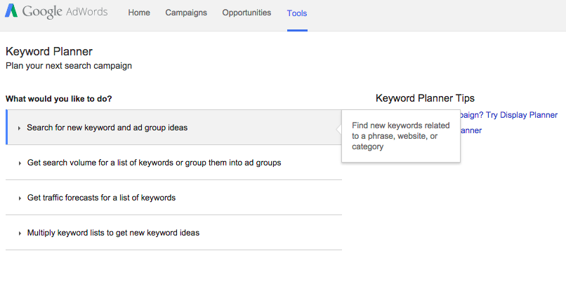 Keyword planner for keyword research