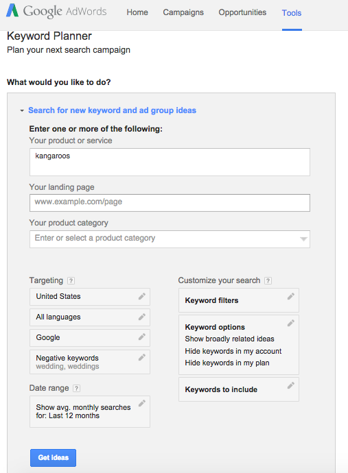 keyword ideas Adwords