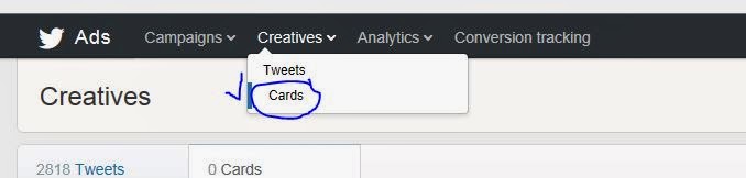 Twitter Cards Drop Down in Twitter Ads Nav Menu