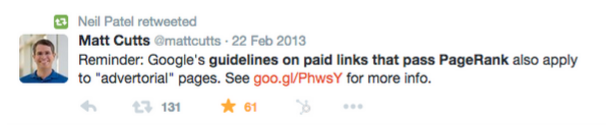 Matt Cutts paid links tweet