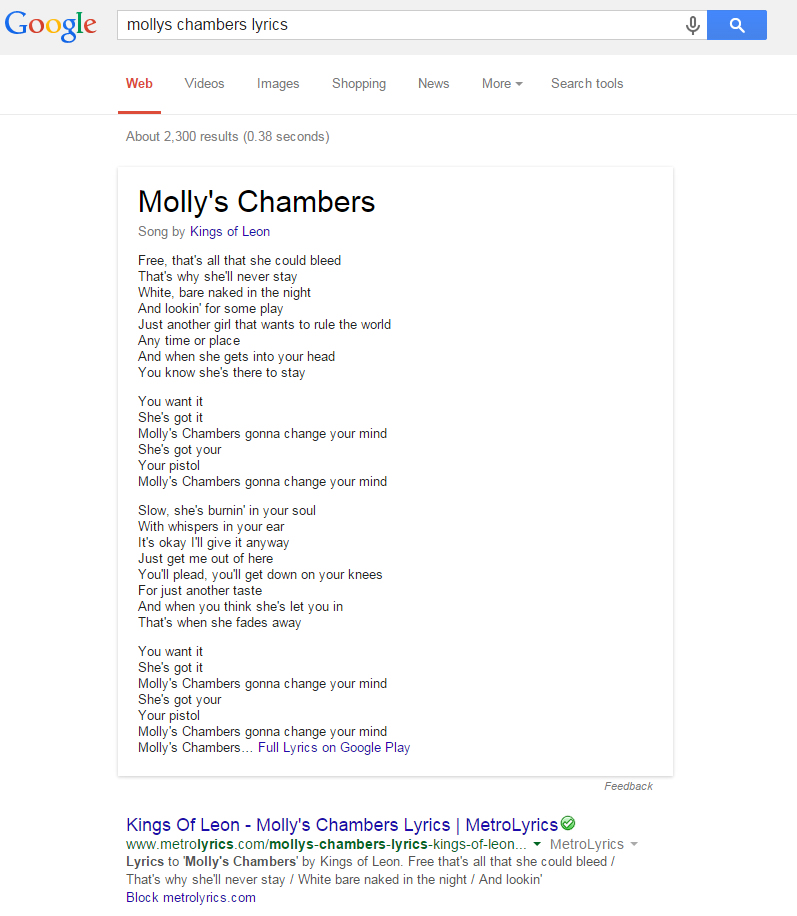 band-provided lyric content in serps